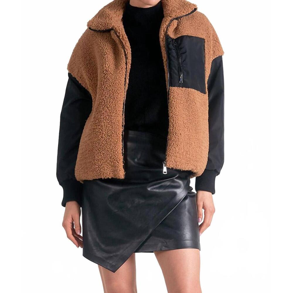 NEW ELAN faux fur jacket in brown
